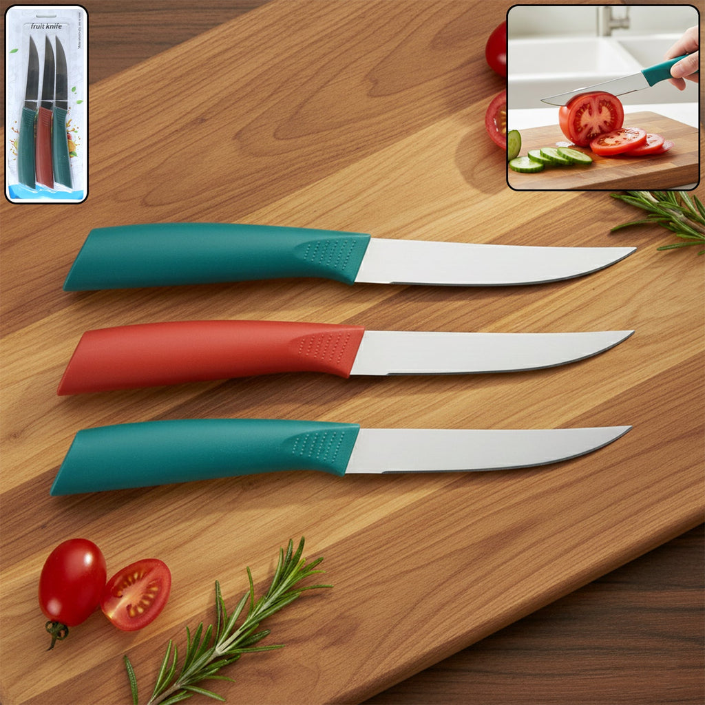 Multipurpose stainless steel fruit knife set featuring 3 sharp kitchen knives