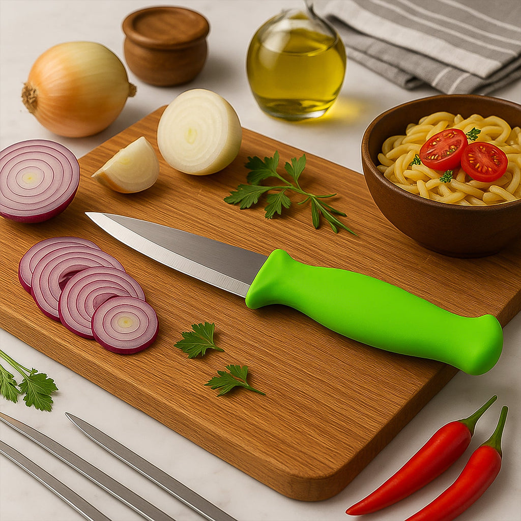 Chef's knife used for chopping vegetables with precision