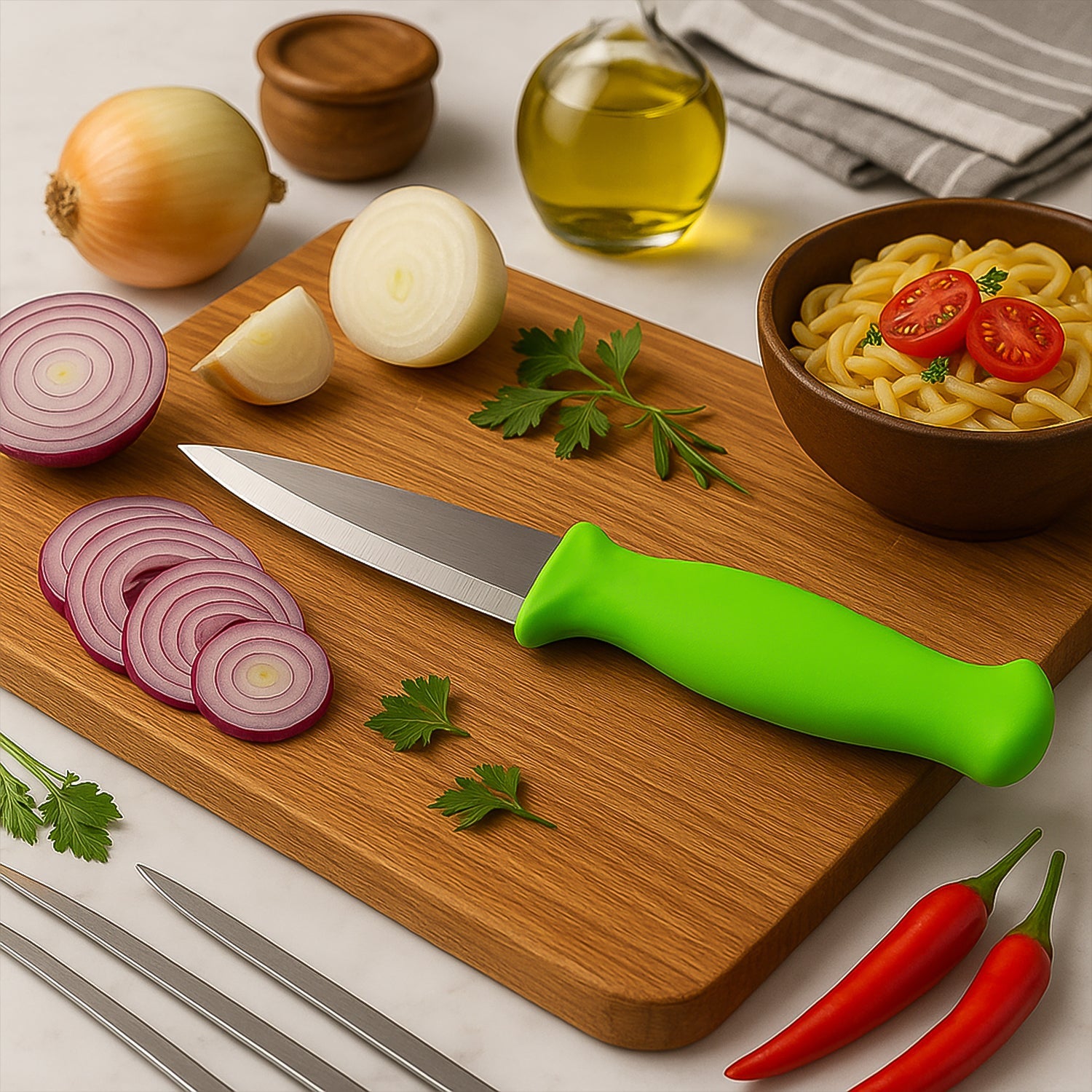 Chef's knife used for chopping vegetables with precision