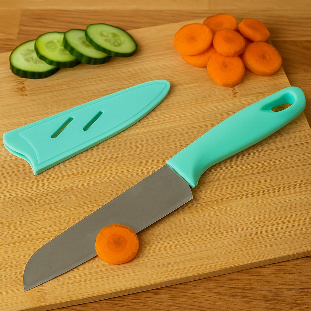 Kitchen knife blade highlighting sharp stainless steel edge