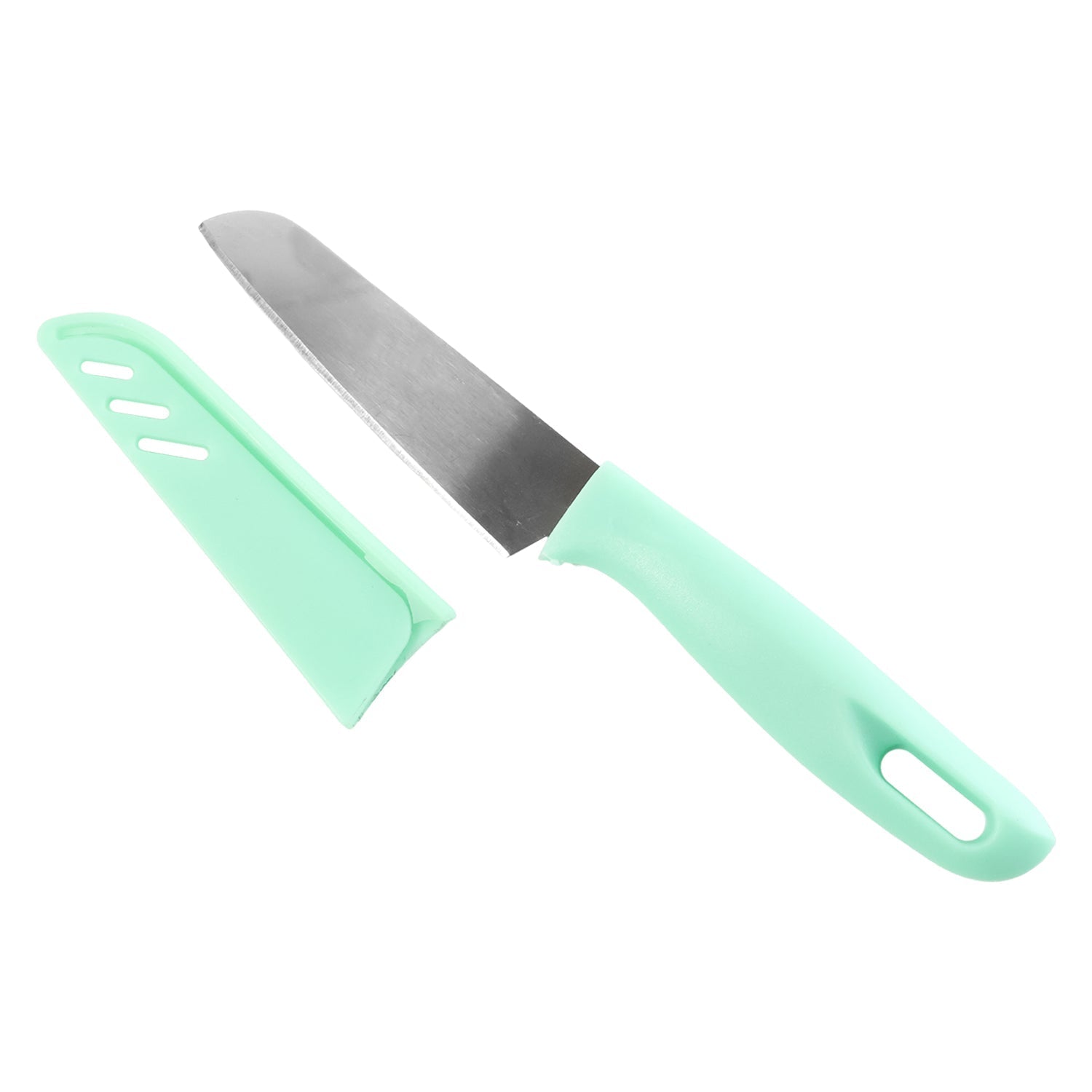 Kitchen knife with sharp stainless steel blade and soft grip ergonomic handle