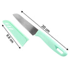 Side view of kitchen knife illustrating stainless steel blade and handle design