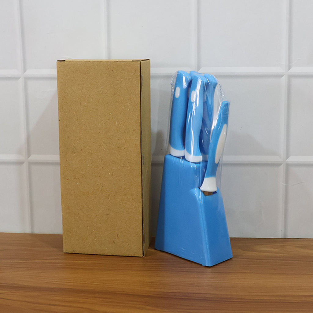 All components of the Stainless Steel Knife Set and peeler neatly arranged.