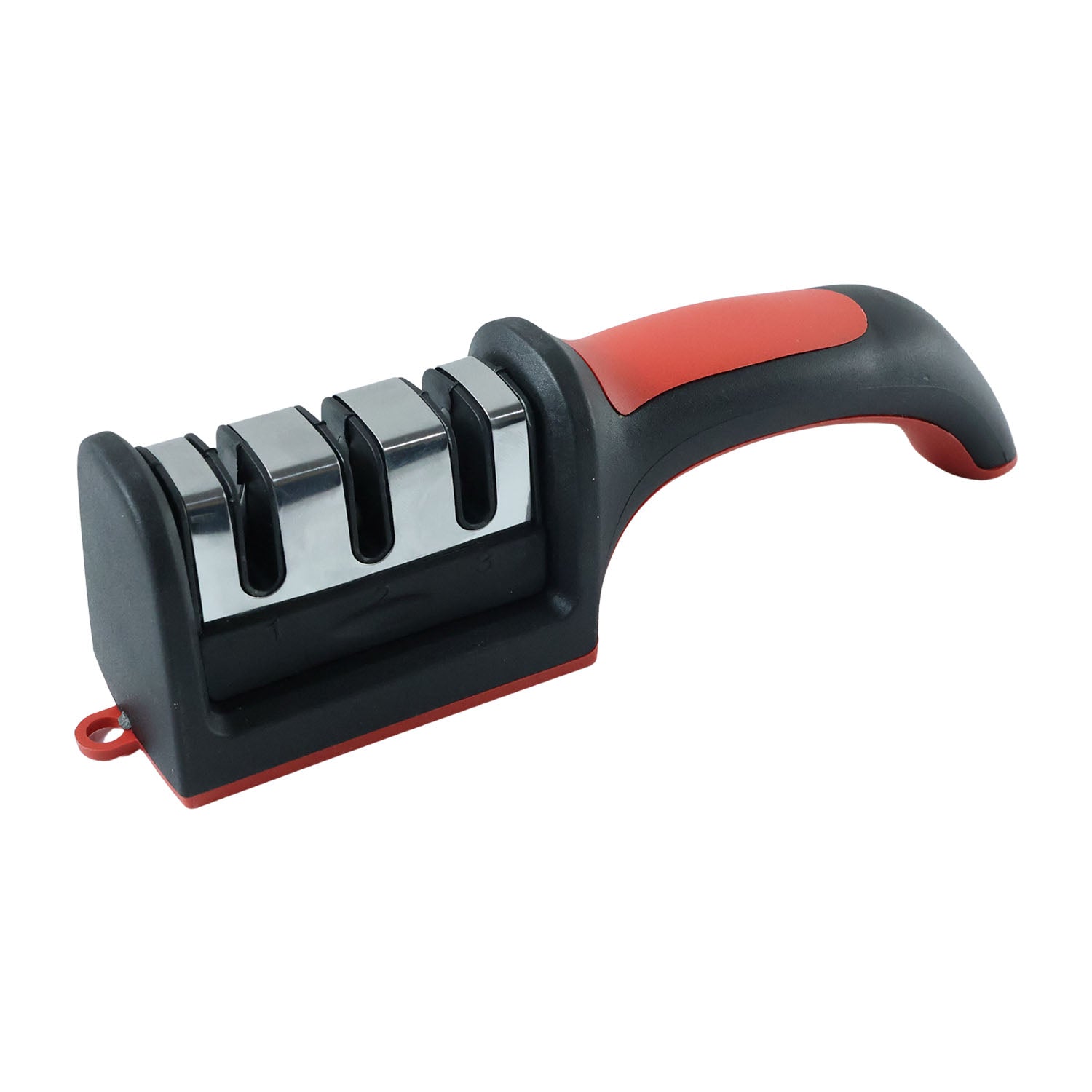 Non-slip rubber base providing stability for safe knife sharpening.