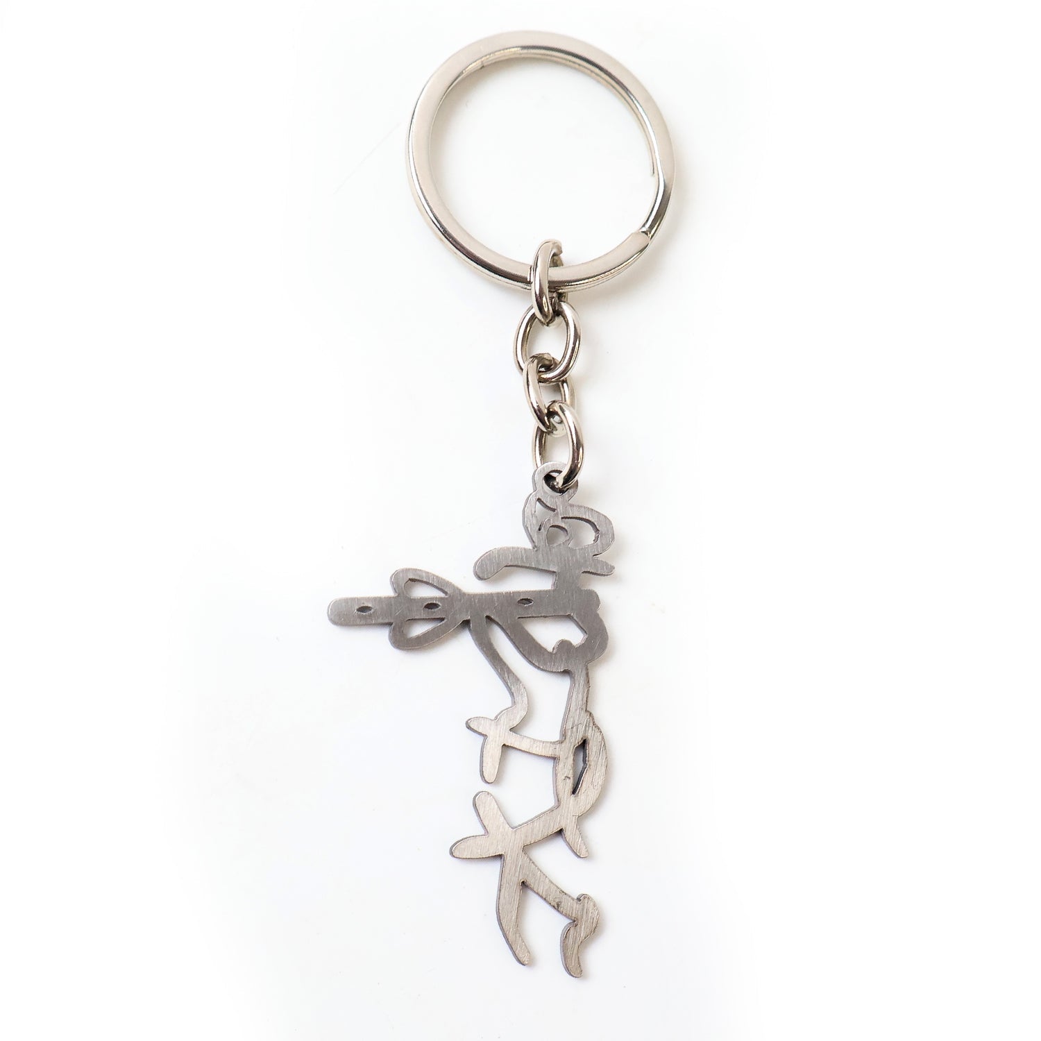 Compact devotional Krishna flute metal keychain in stainless steel