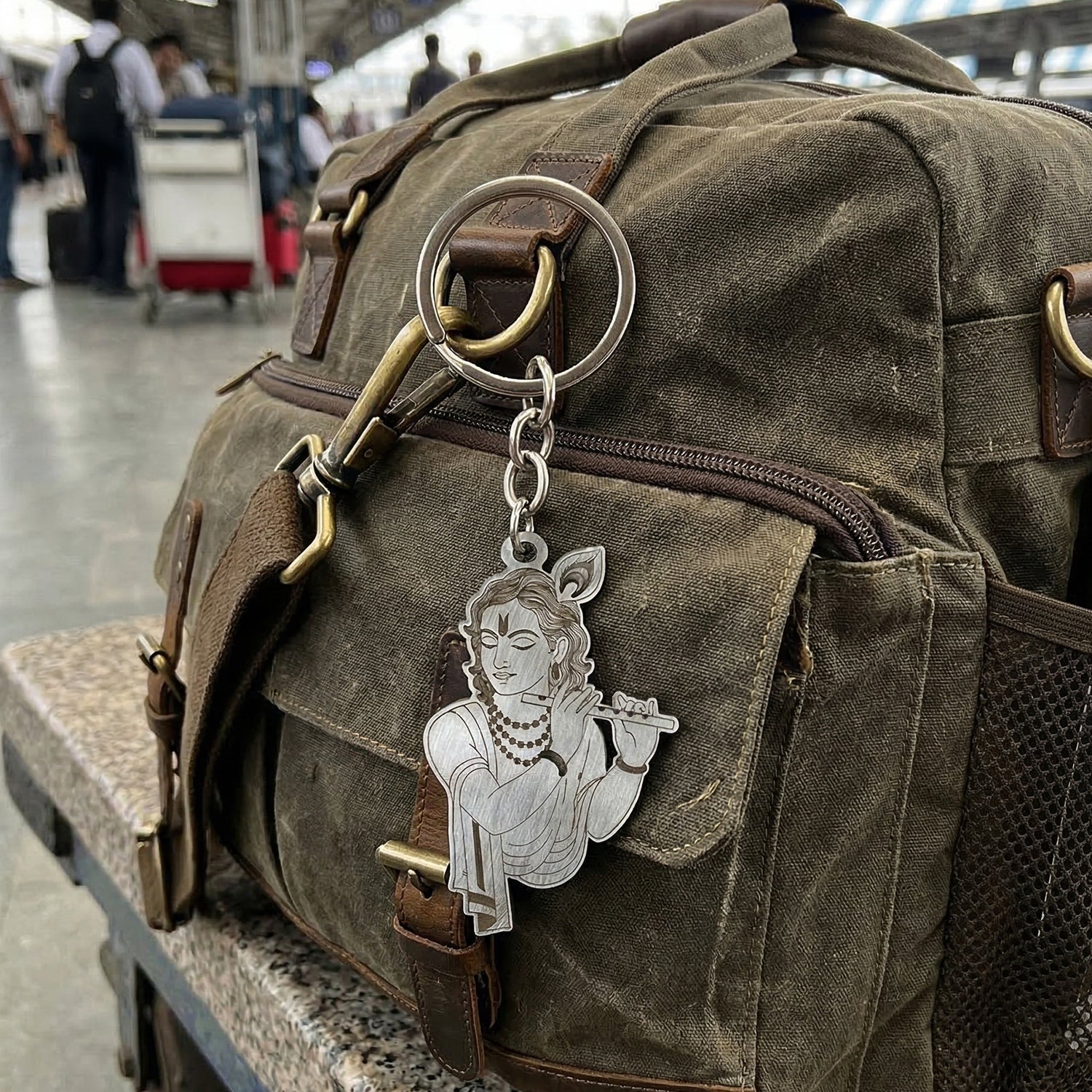 Religious Krishna engraved keychain for keys and gifts