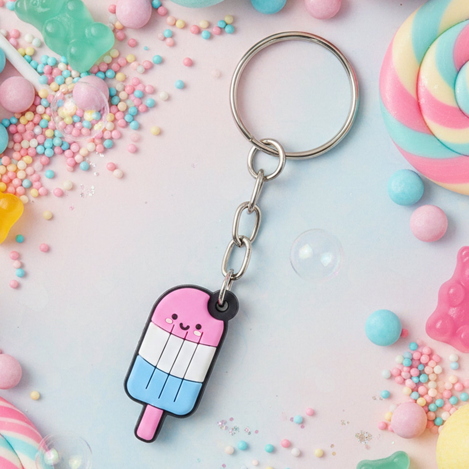 Decorative ice cream popsicle keychain as a cute bag accessory