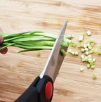 Five-piece kitchen knife set showing knives with serrated blades and ergonomic handles