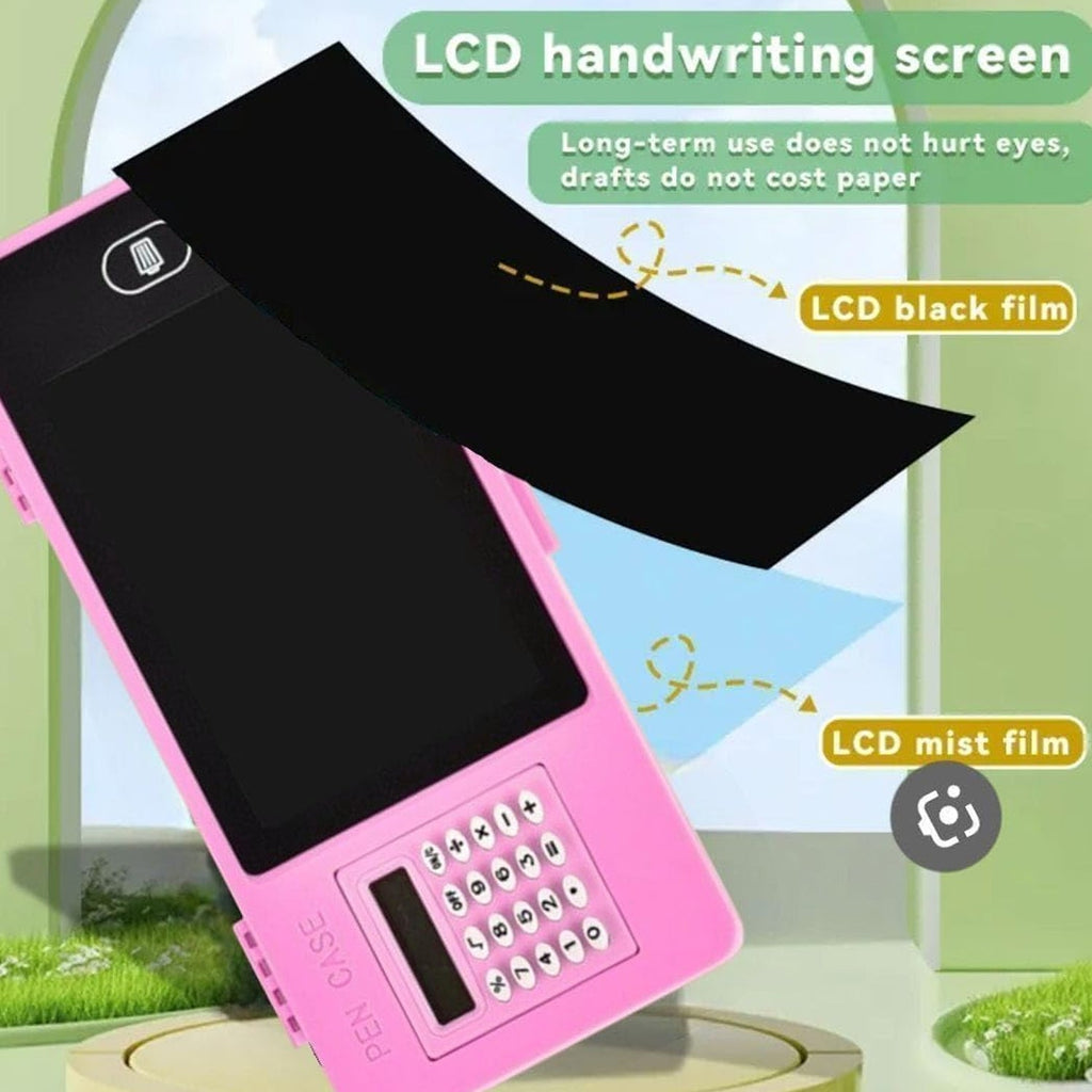 Smart pencil case with integrated calculator for students