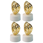 Arrangement of golden leaf LED candles on a decorative tray, perfect for Diwali or parties.