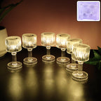 Set of 6 LED crystal-effect table lamps with ribbed design on white background
