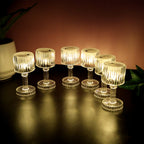 Close-up of LED crystal-effect table lamp shaped like a wine glass