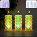 Set of 3 LED flameless decorative candle lights with crystal pattern