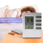 Digital desk clock with bright, easy-to-read LCD screen on bright background