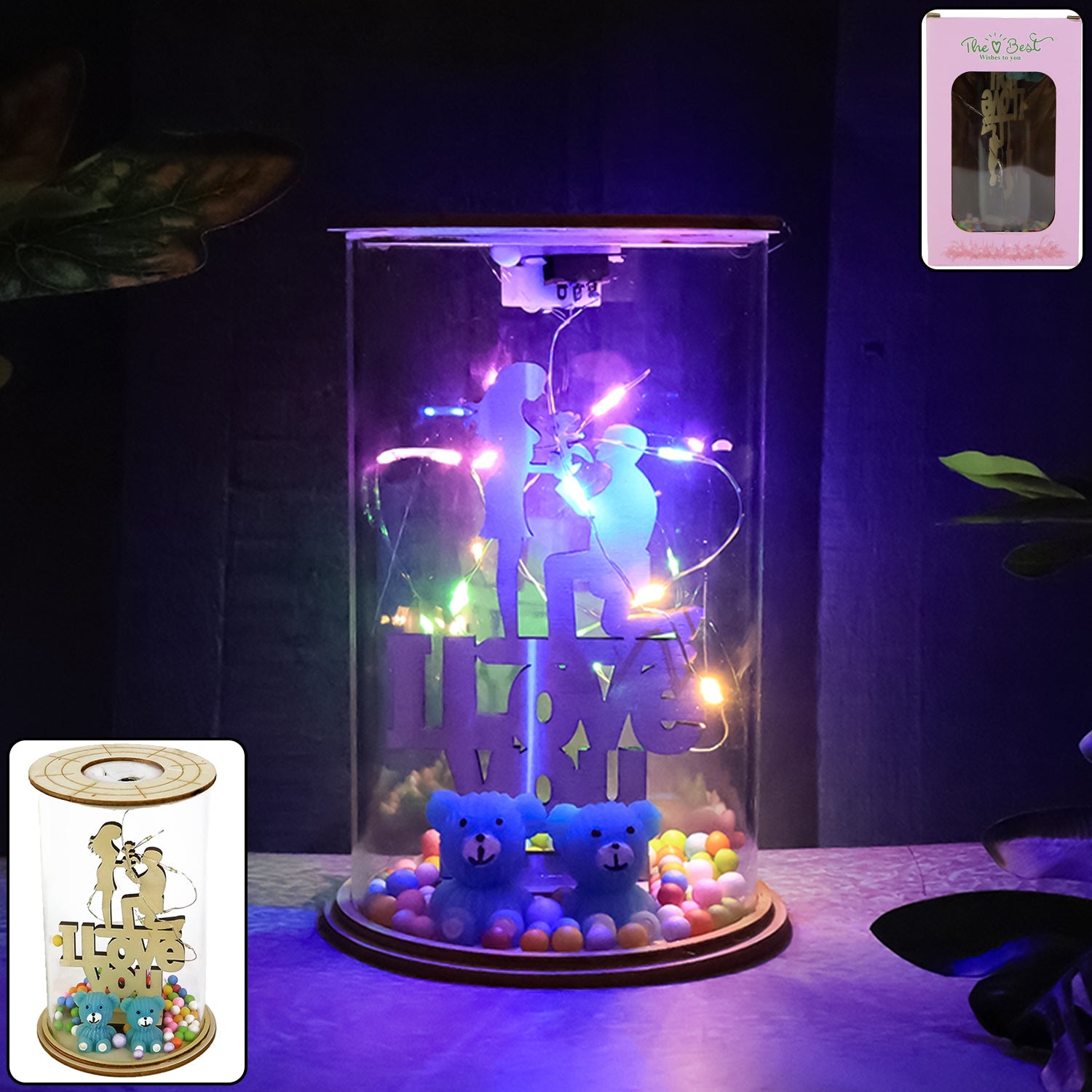 Romantic Love You LED Decorative Light with couple figurine and colorful LED bulbs