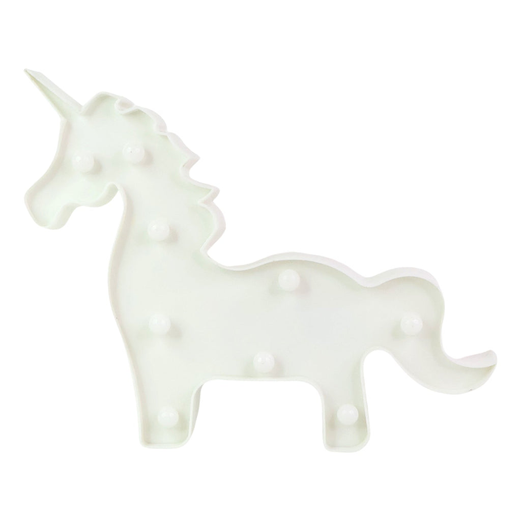 Close up of LED unicorn decorative night light with pink design