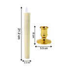 Two LED flameless taper candles with classic design placed on festive decorative stand