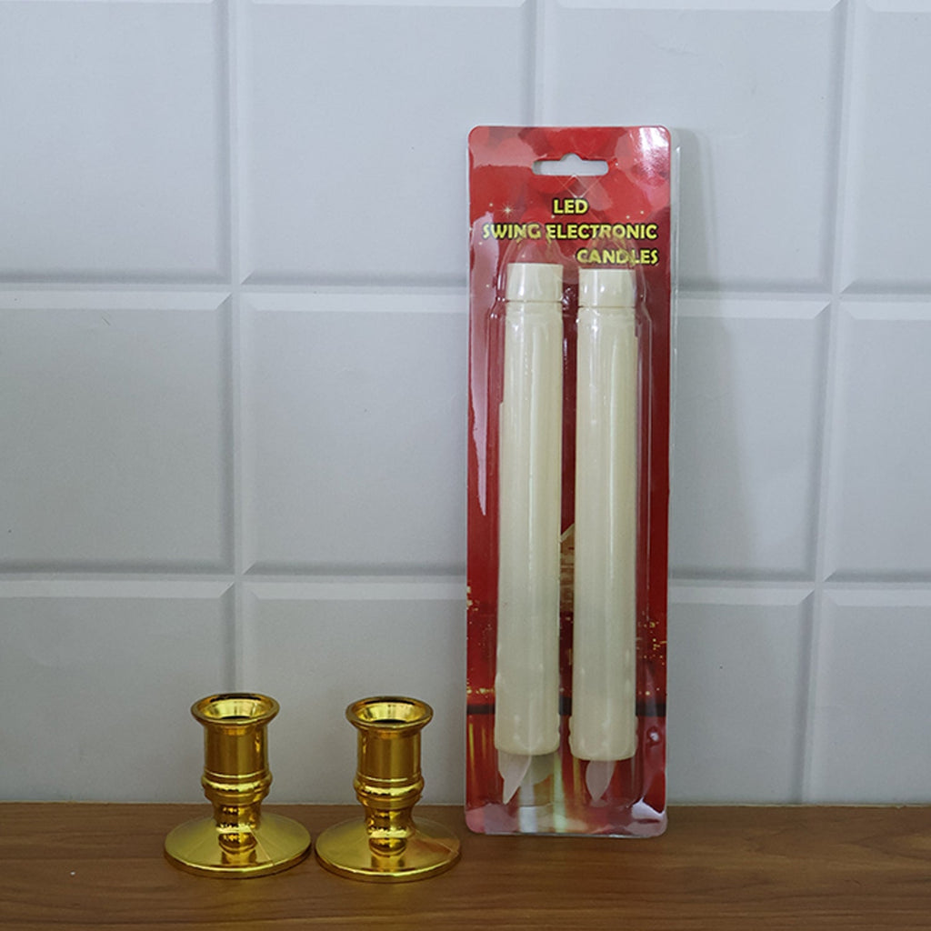 Set of LED flameless taper candles providing safe and reusable ambient lighting