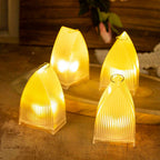 Angled view of transparent decorative LED candle light