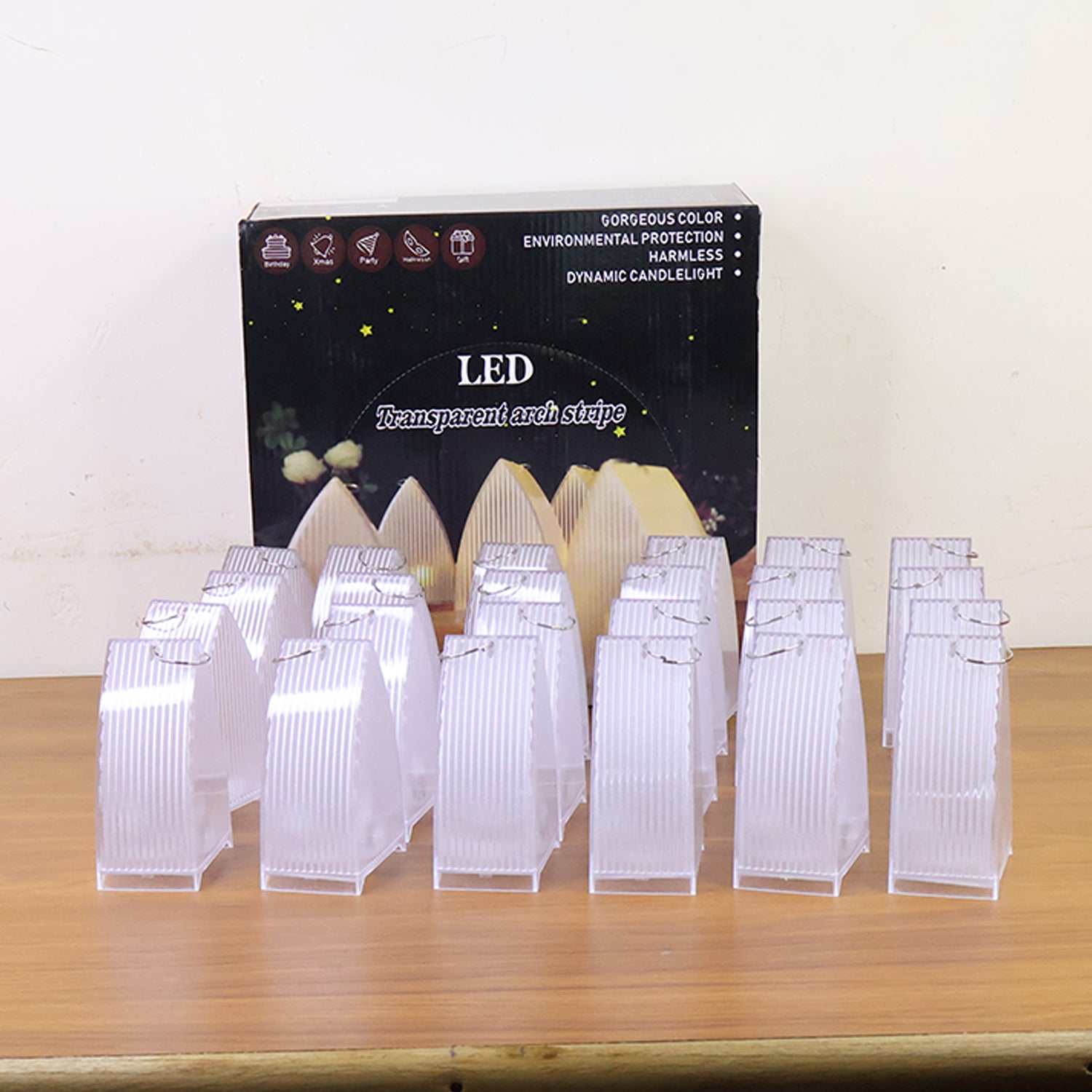 Transparent decorative LED candle lights set with flameless design