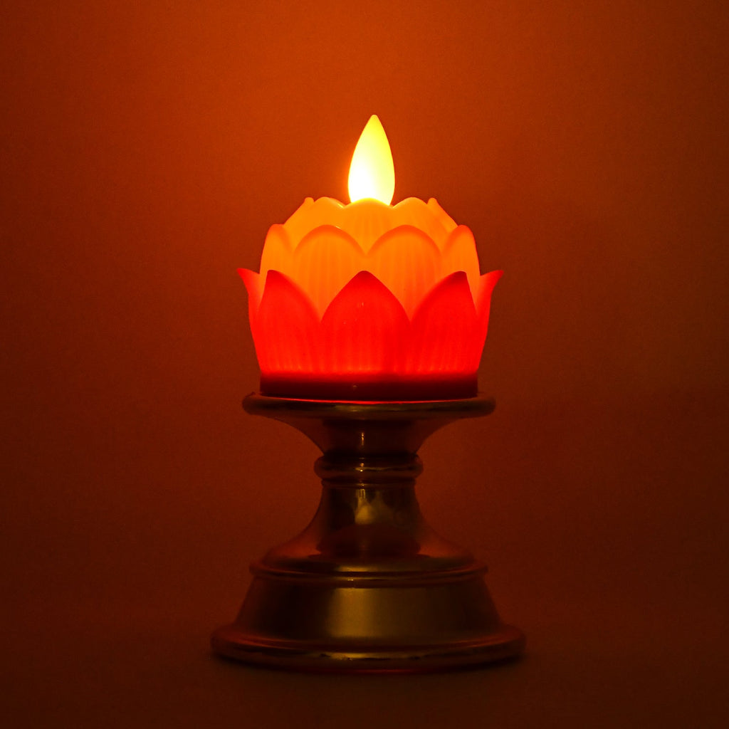 Elegant lotus LED flameless candle with realistic flickering flame effect for spiritual ambiance