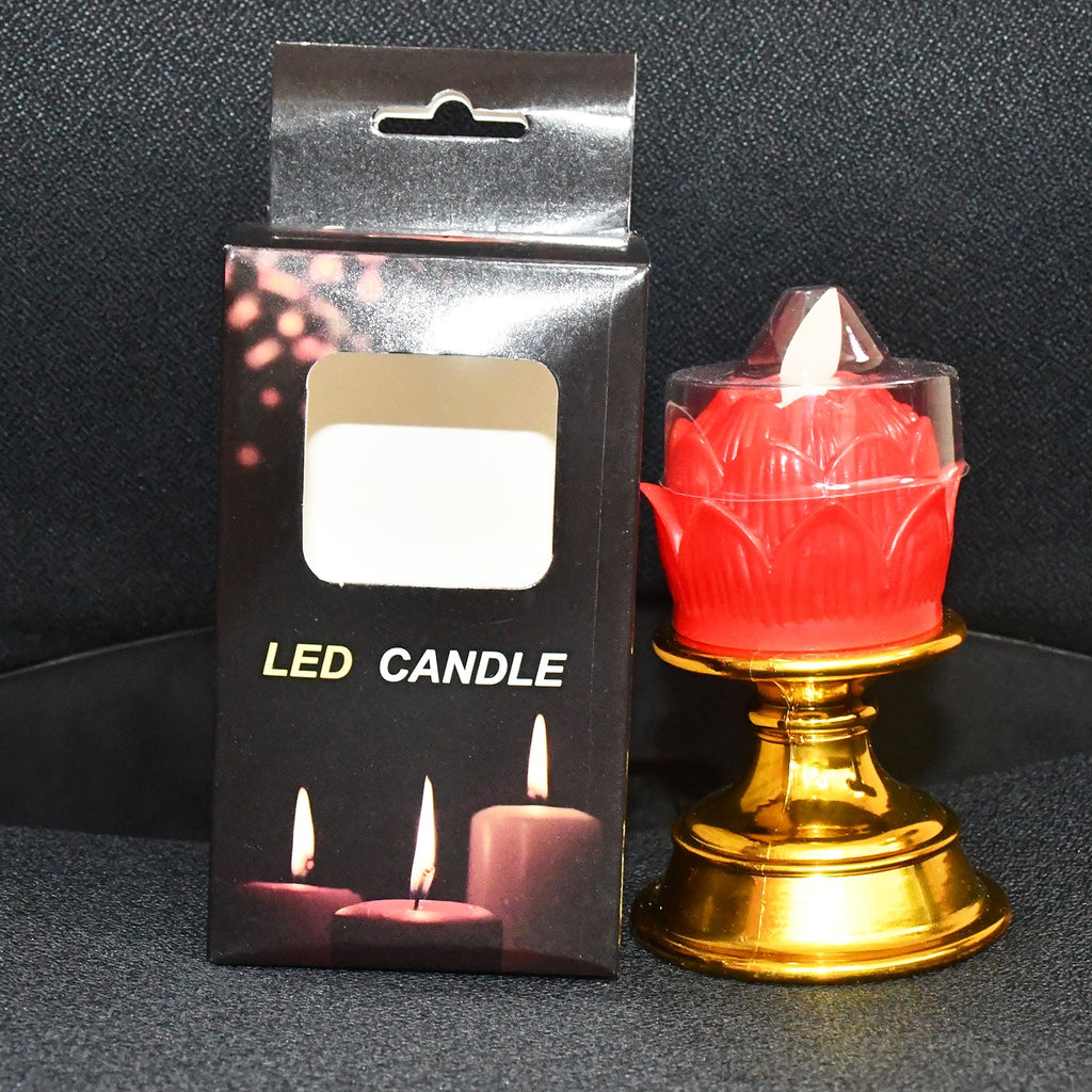 Lifestyle image of lotus shaped LED flameless candle in serene home décor setting