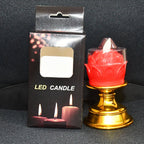 Lifestyle image of lotus shaped LED flameless candle in serene home décor setting