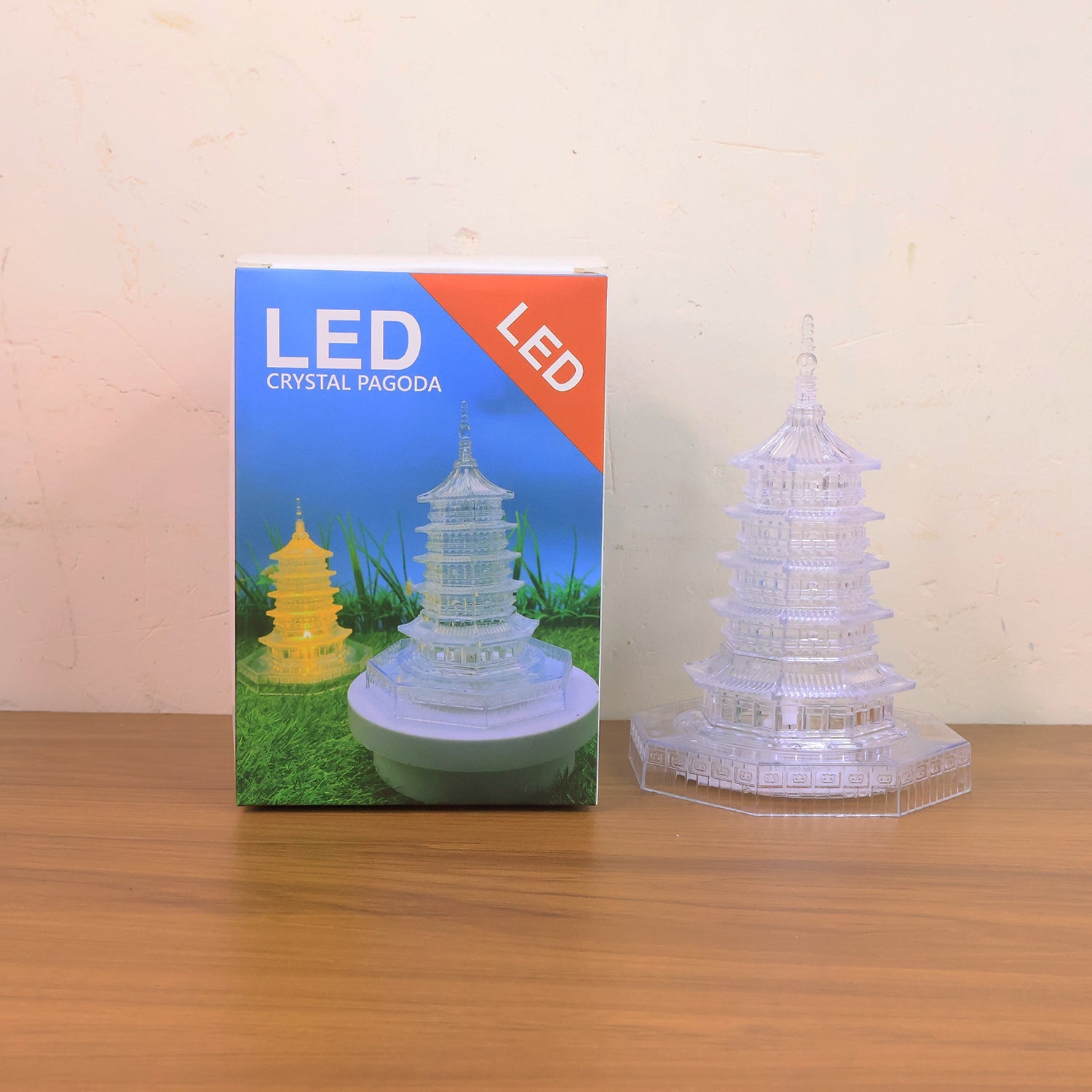 LED Crystal Pagoda decorative lamp in ambient home setting