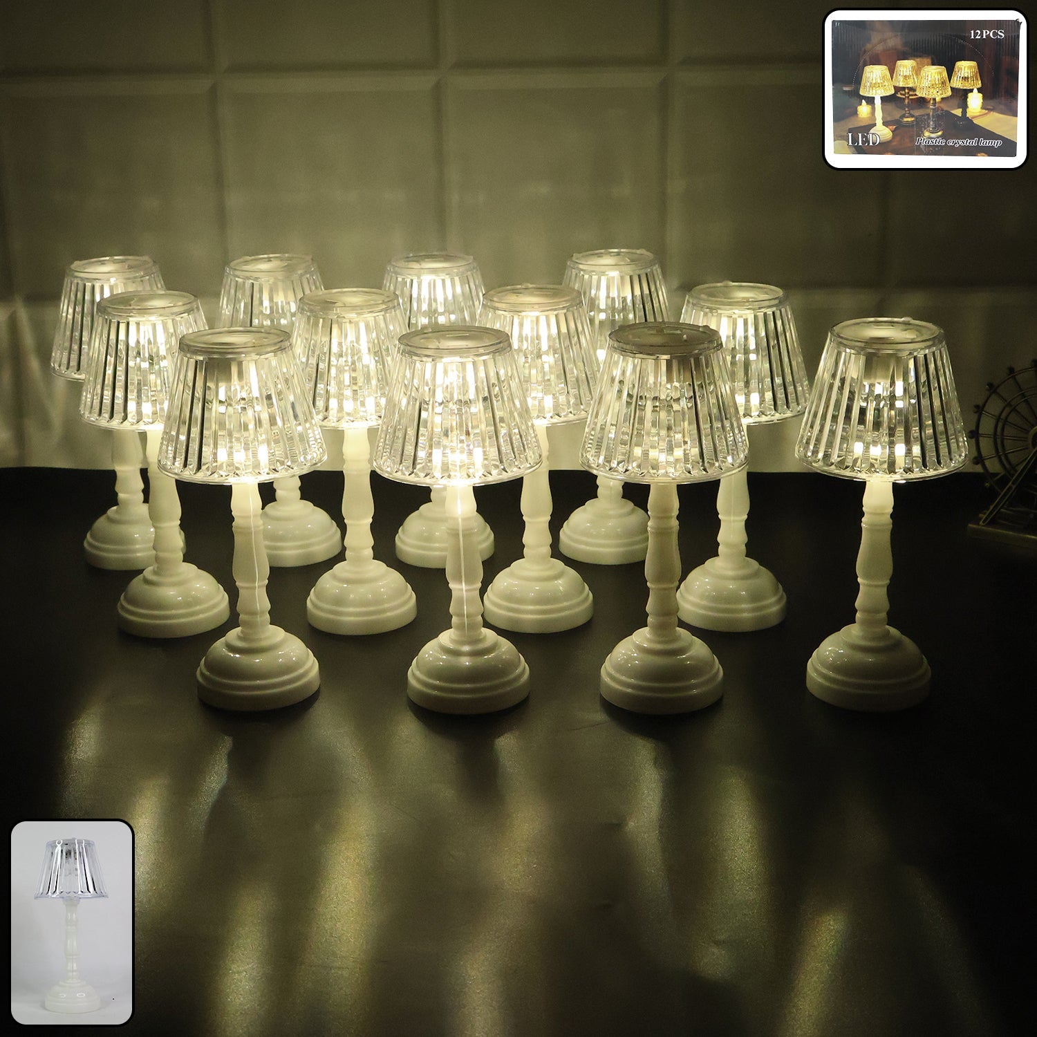 Set of 12 LED crystal table lamps with warm ambient light