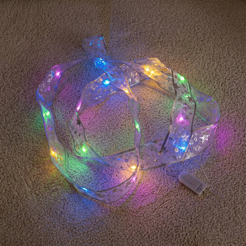 Multicolor LED lights glowing on ribbon for home decor