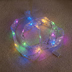 Multicolor LED lights glowing on ribbon for home decor