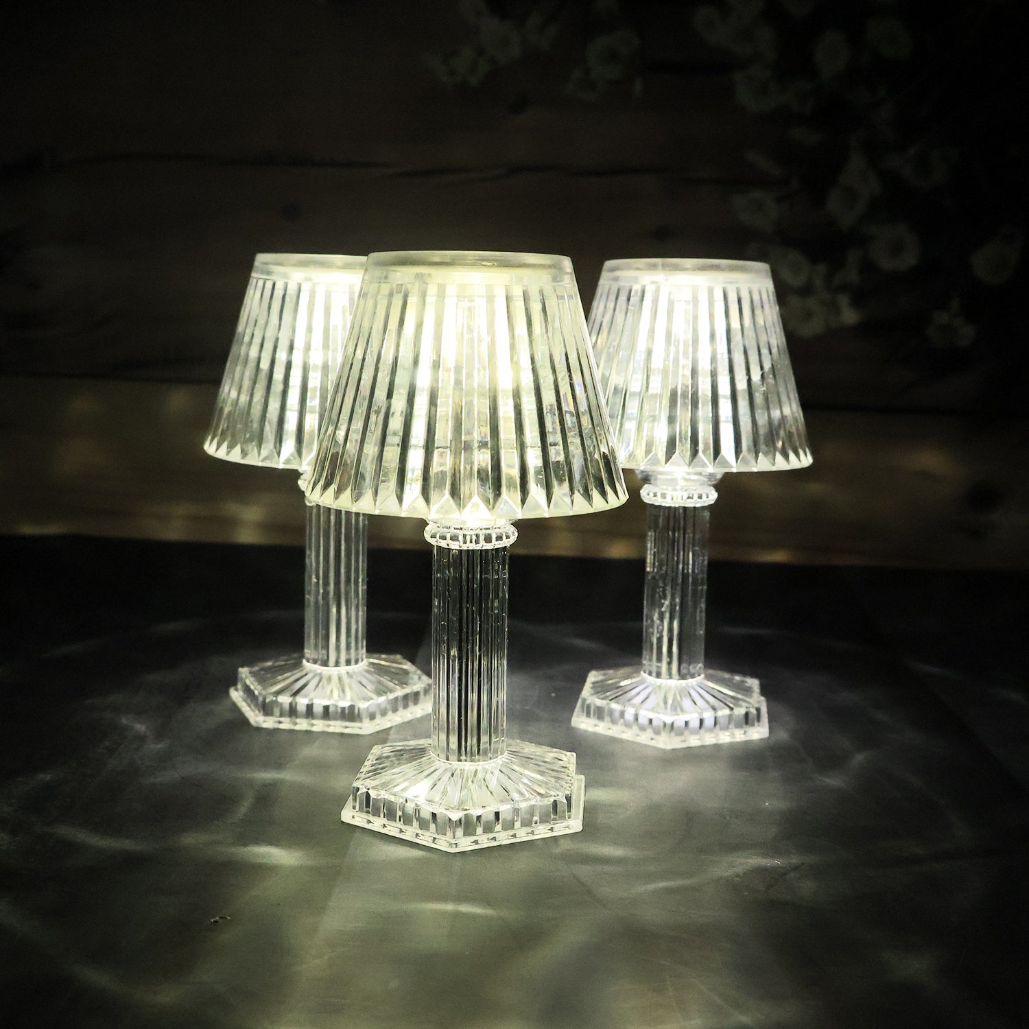 Elegant crystal LED table lamp providing soft ambient light
