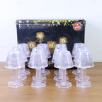 Live image of crystal style LED table lamp emitting warm light