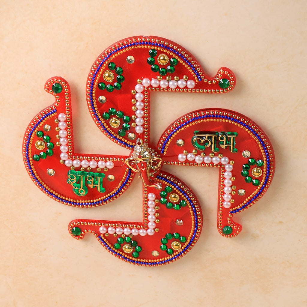 Decorative acrylic Swastik Shubh Labh wall hanging ideal for pooja room entrances