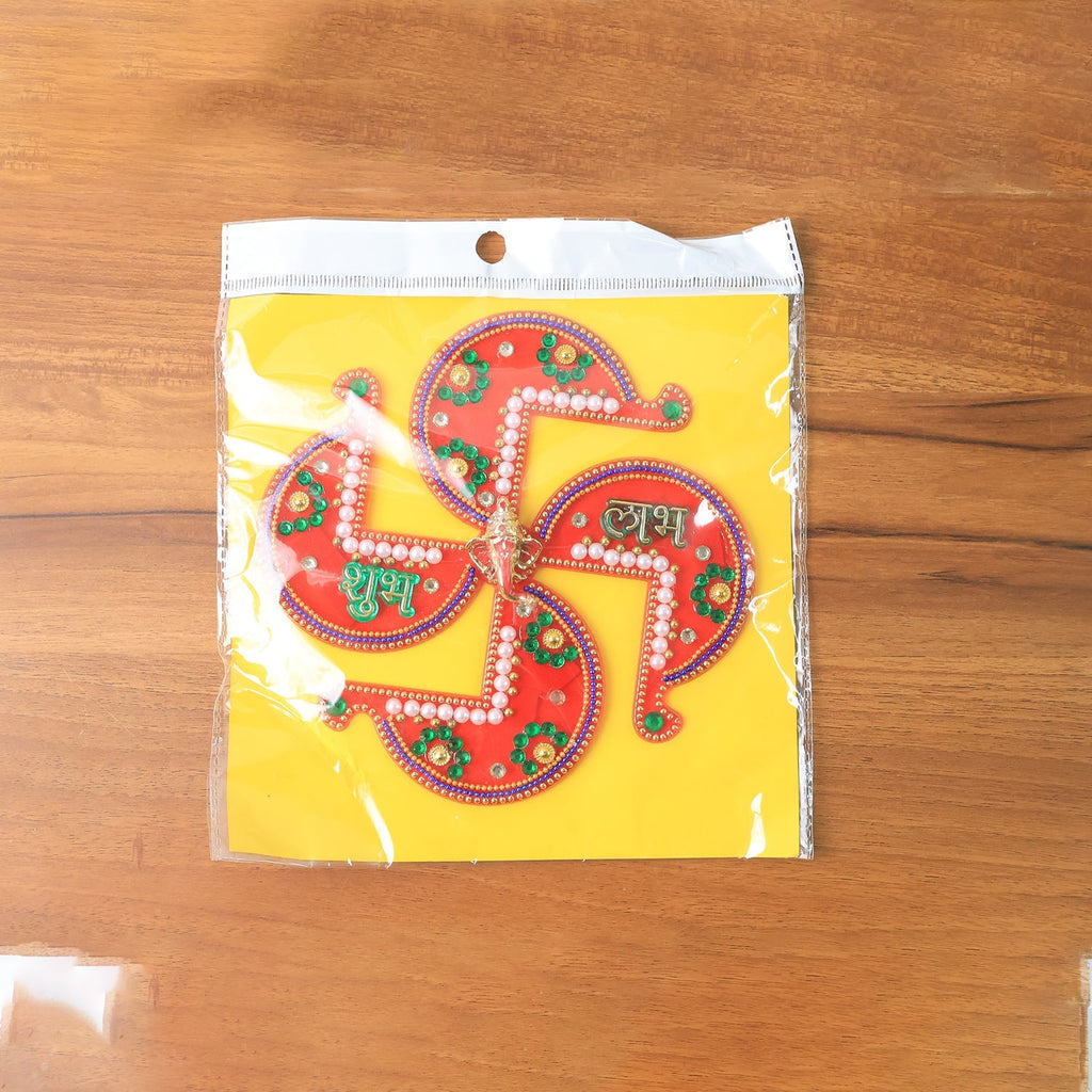 Acrylic Swastik Shubh Labh home decor wall hanging with spiritual Ganesha symbol