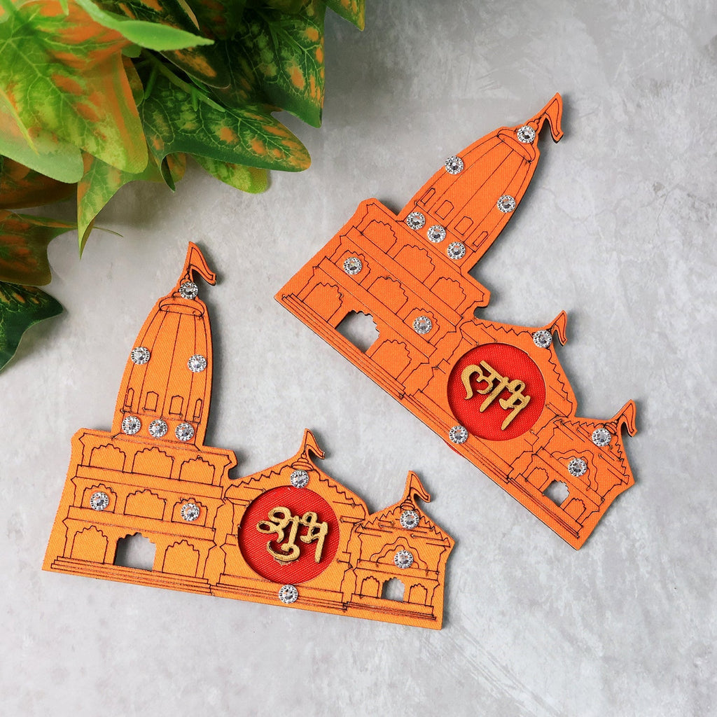 Shubh Labh Temple wall sticker with vibrant orange and golden design for festive home décor.