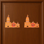 Bright and intricate Shubh Labh temple wall sticker with stone embellishments for Indian festivals.