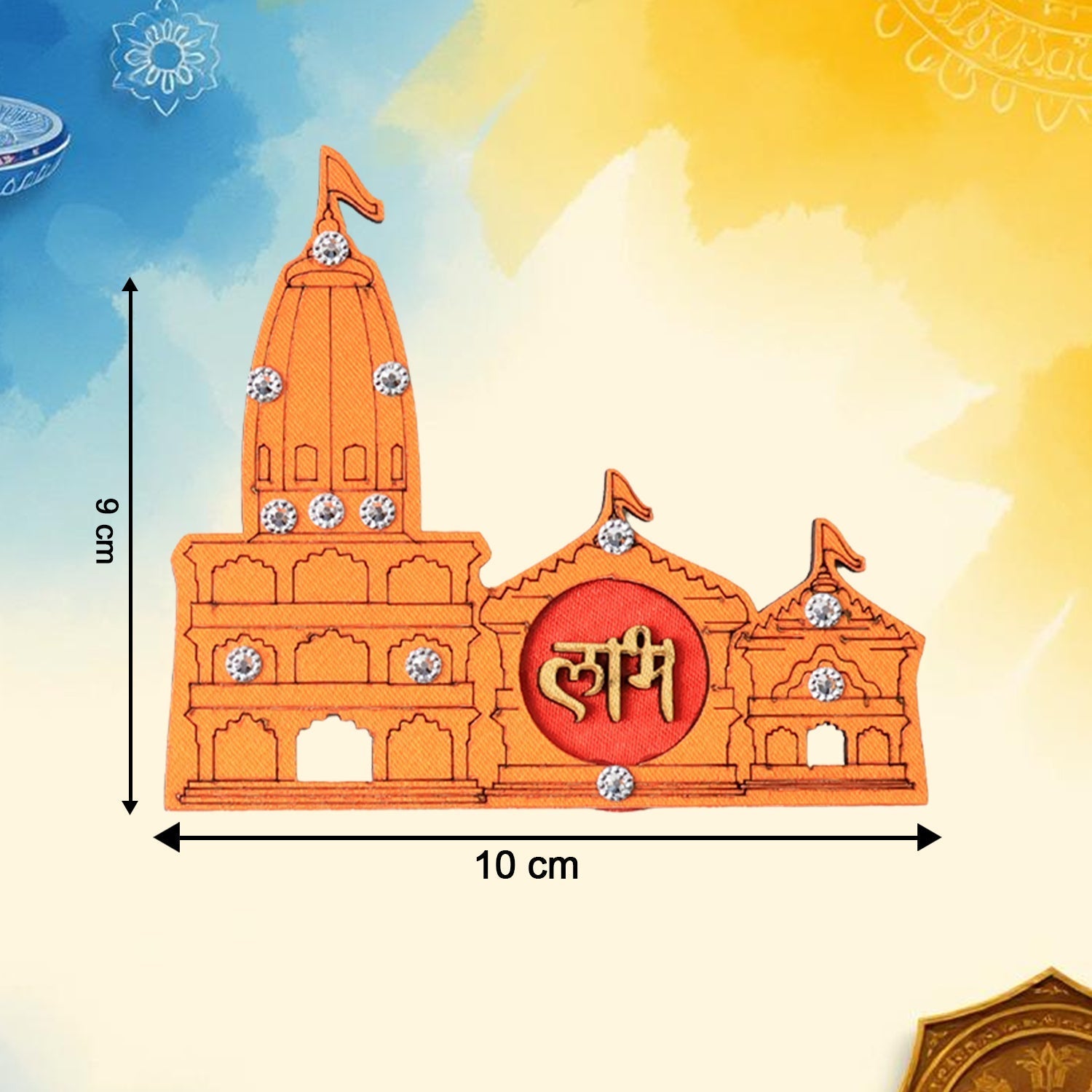Decorative Shubh Labh wall sticker featuring temple design ideal for pooja rooms and doors.
