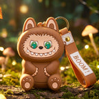 Soft silicone mini pouch keychain with playful cartoon design