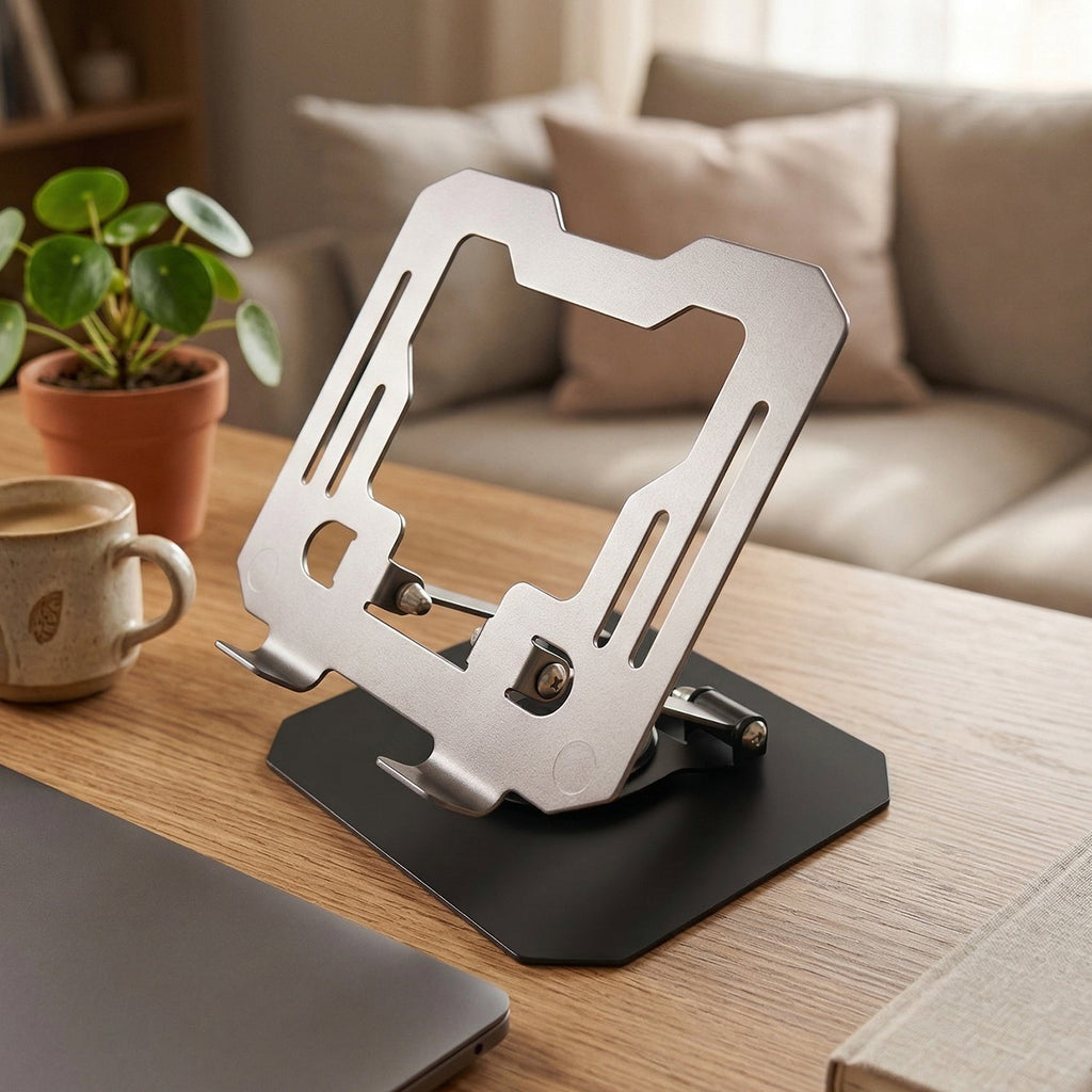 Durable metal tablet stand with adjustable height and 360-degree swivel