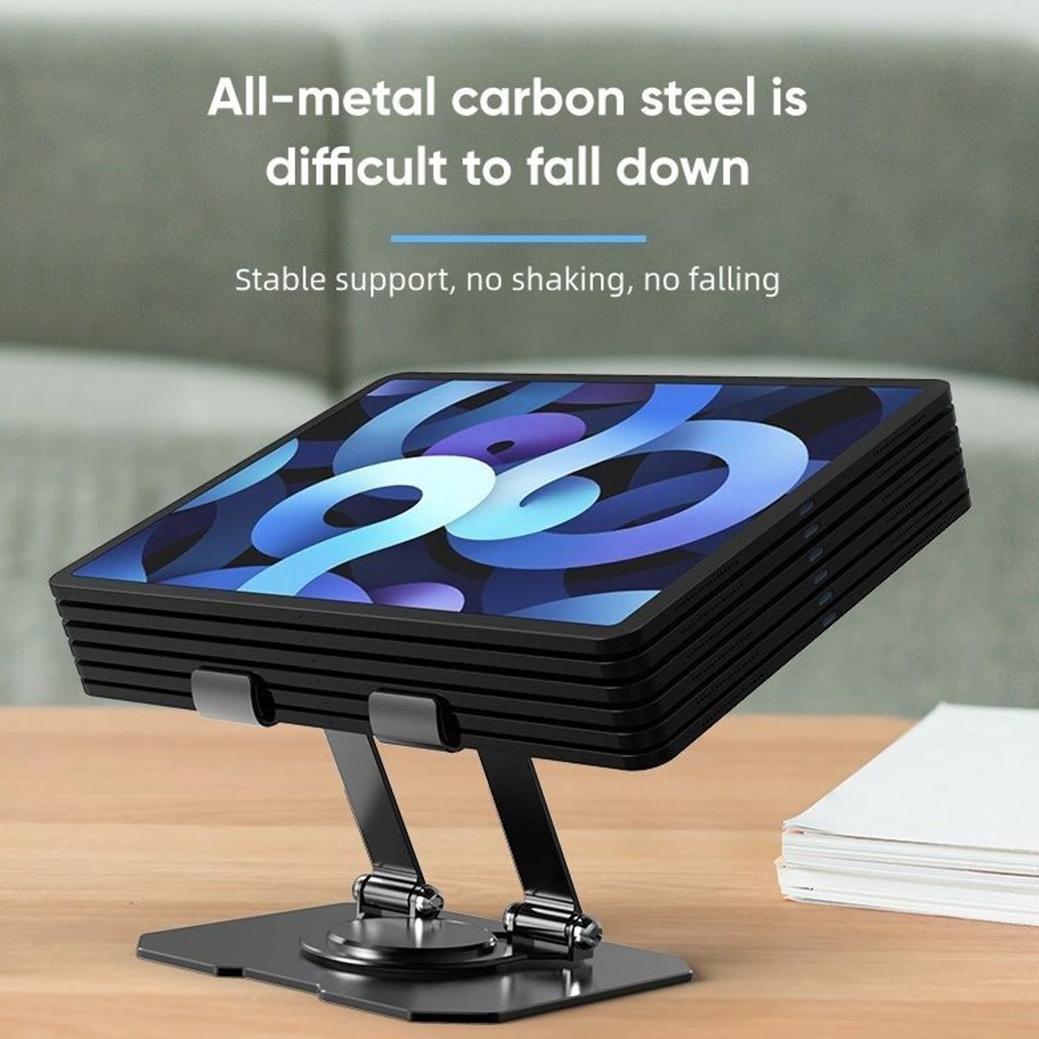 Ergonomic metal tablet stand with anti-slip base and flexible angles