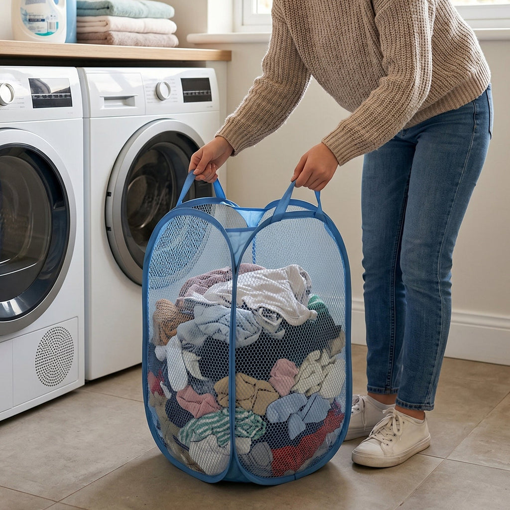 Portable laundry bag with handles for easy transport