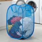 Large foldable clothes storage hamper in mesh material