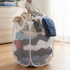 Lightweight breathable mesh laundry hamper with handles