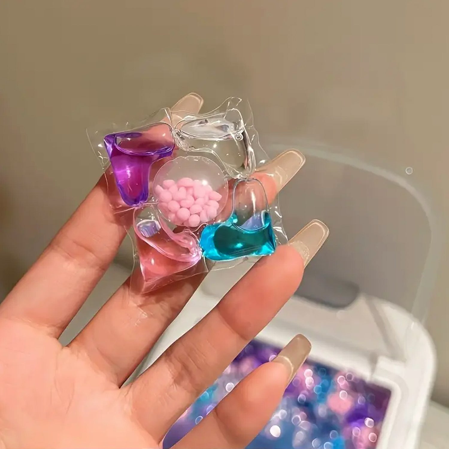 Laundry detergent pods dissolving effectively in washing machine water