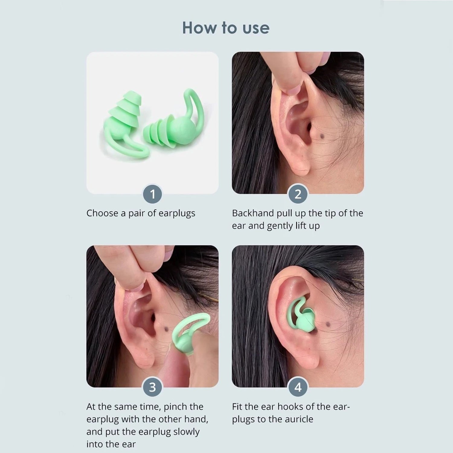 Earplugs designed for a comfortable fit made from soft silicone material.