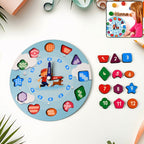 Wooden educational learning clock toy for kids with colorful movable hands and number shapes
