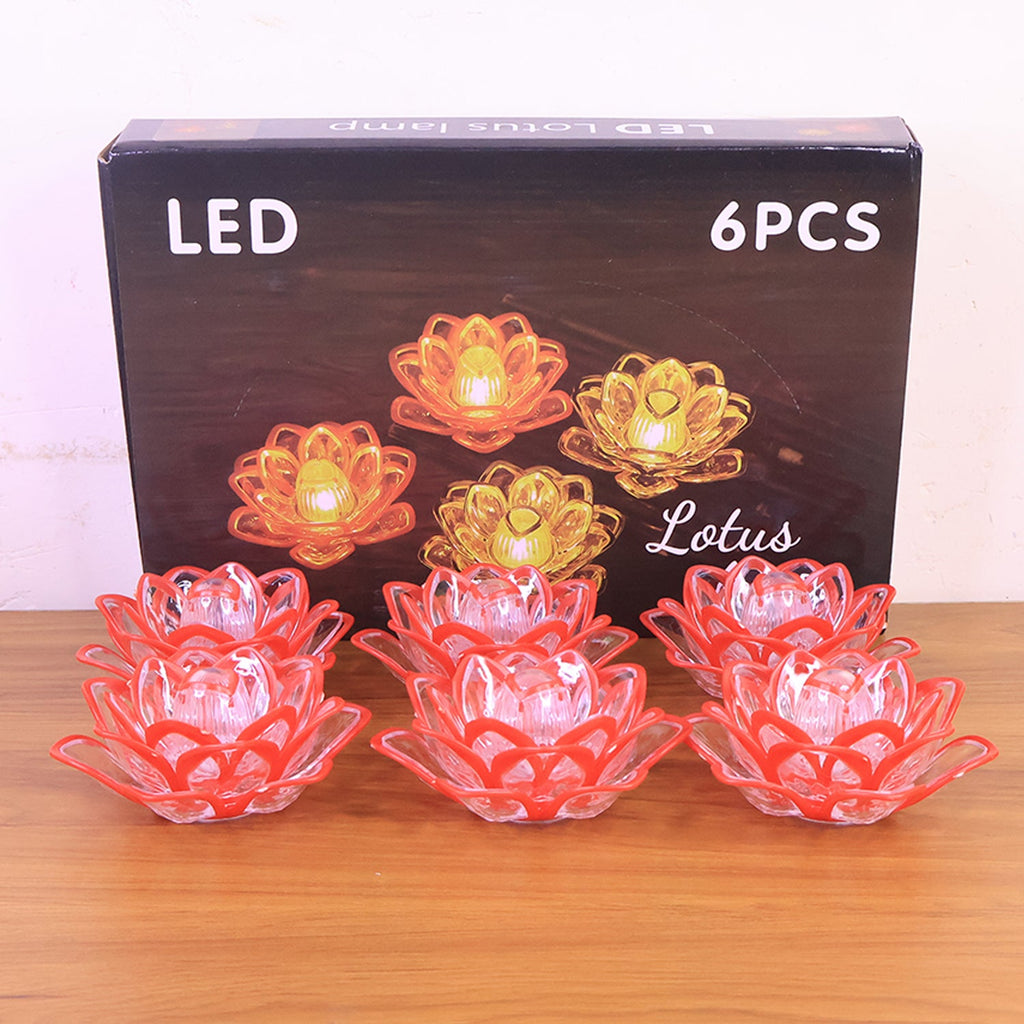 Set of 6 smart LED lotus flower shaped flameless candles safe for indoor use