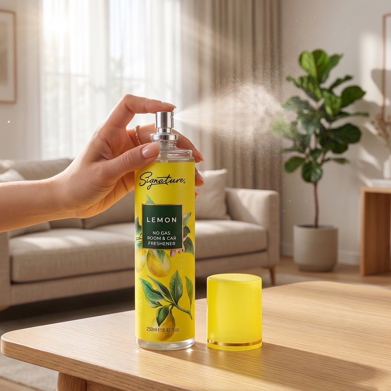 Lemon fragrance spray bottle for home and car use