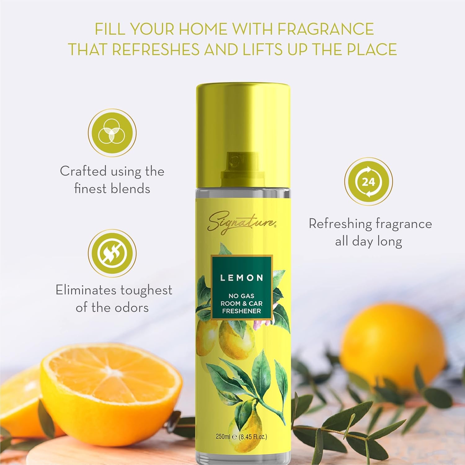 Fresh lemon scent spray for home, car, and office